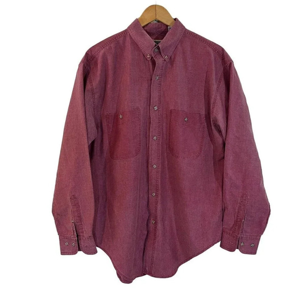 Nuovo Rusty Red Pink Button Up Mens Shirt Size Large 100% Cotton Long Sleeves - Picture 1 of 8